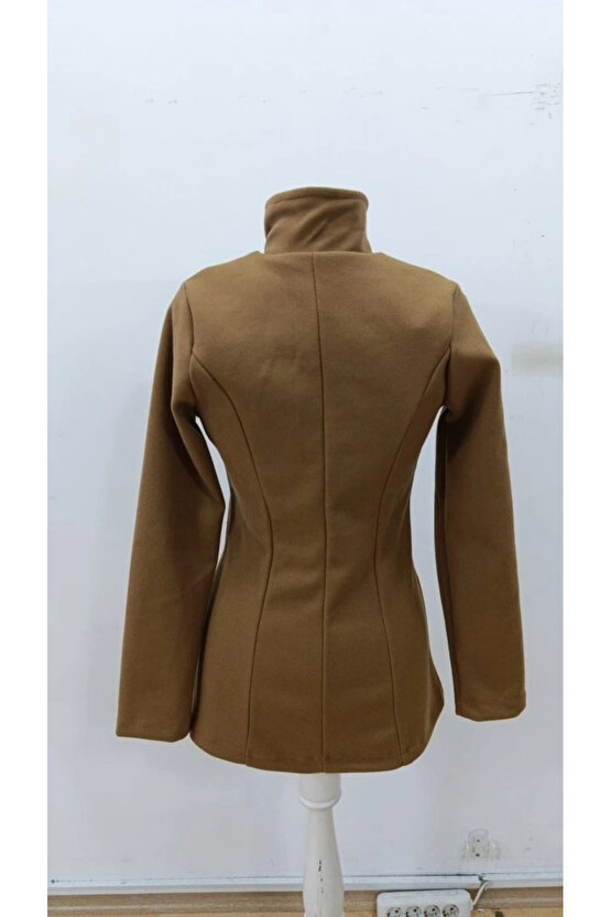 Kadın Uzun Kollu Yakalı önden Düğmeli Astarsız Ithal Kaşe Kahve Kaban