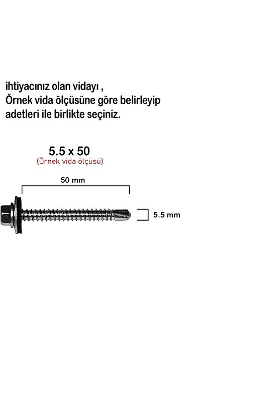 Trapez Vida Çatı Vidası Pullu Vida 5.5x25 _ 100 Adet