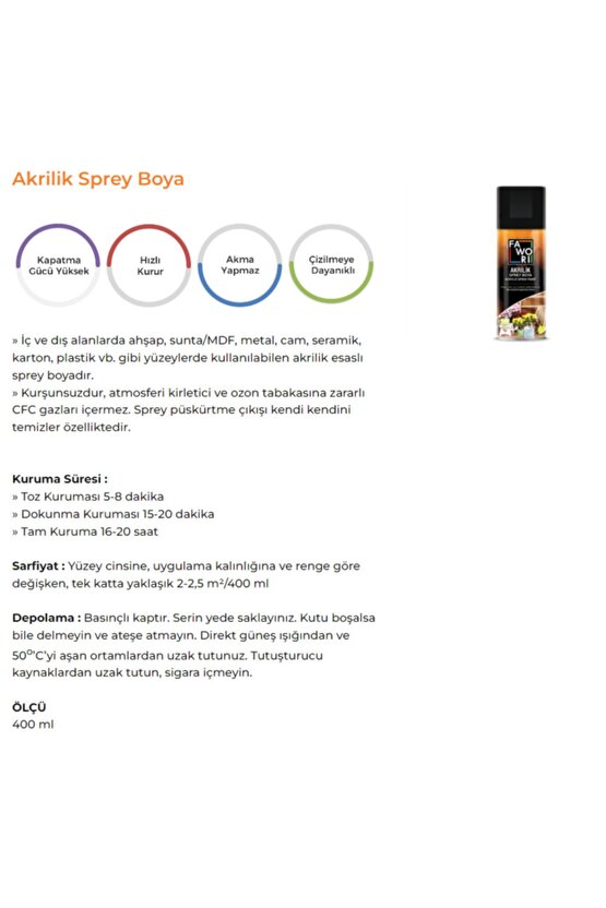 Akrilik Sprey Boya 400 Ml. Mat Siyah (MADE İN İTALY) 2022 Üretim