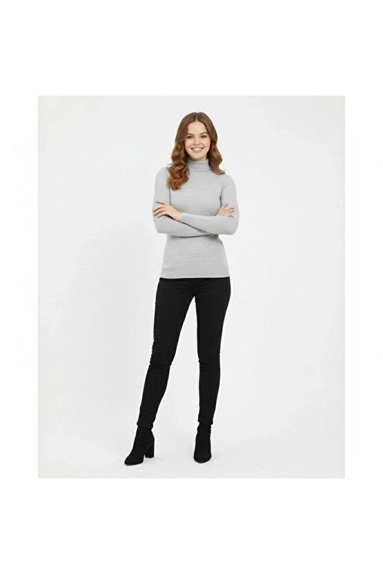 Kadın Tam Boğazlı Fitilli Likrali Koşkorse Badi - Gri