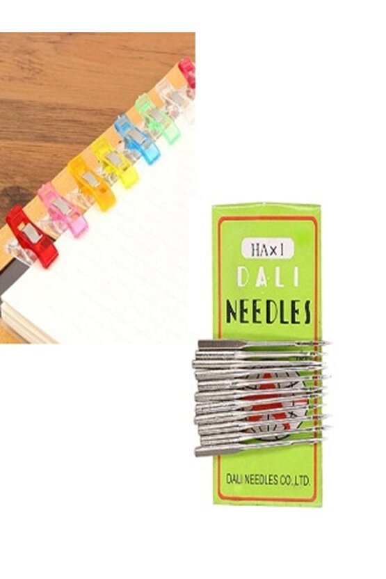 Dikiş Nakış Plastik Klips Tutucu Mandal (renkli 10 Adet)- Dali Ev Tipi Makine Iğnesi 1490 10 Adet