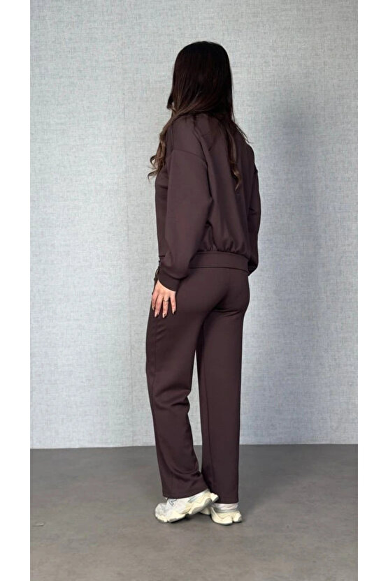 Kadın Uzun Kollu Bisiklet Yaka Viskon Iki Iplik Bluz Ve Pantolon Ikili Takım