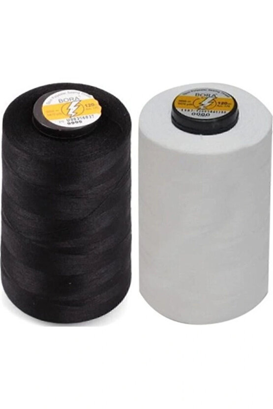 BORA Marka Siyah Ve Beyaz Dikiş Ipliği 5000 Metre - 2 Li Set