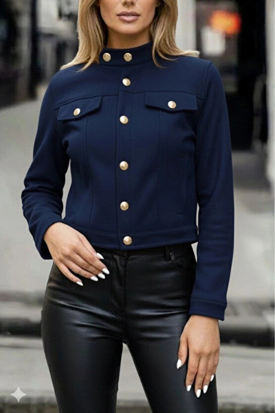 özssa Kadın Uzun Kollu Yakadan Ve önden Düğmeli Süet Kısa Ceket