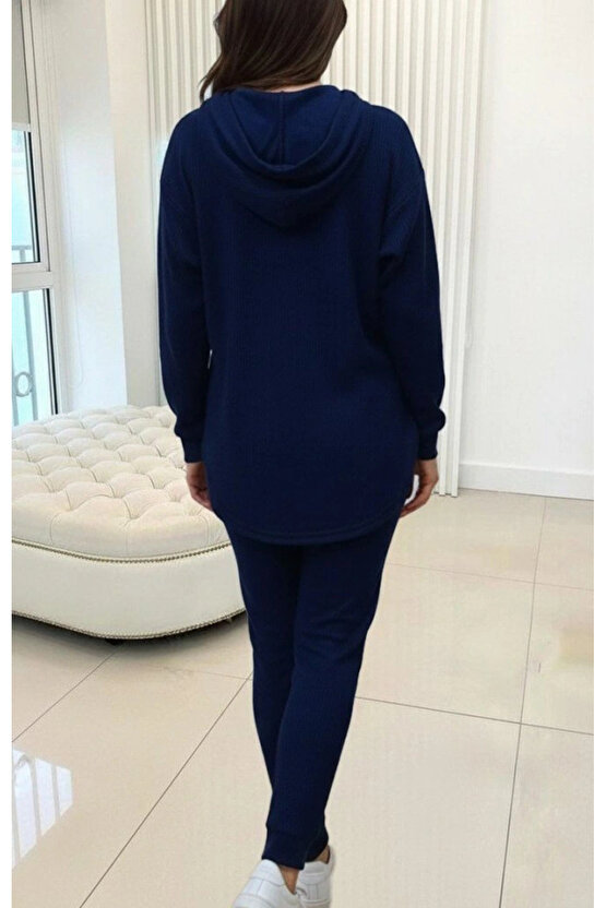 Kadın Uzun Kollu Kapşonlu Meloni Bluz Ve Pantolon Ikili Takım