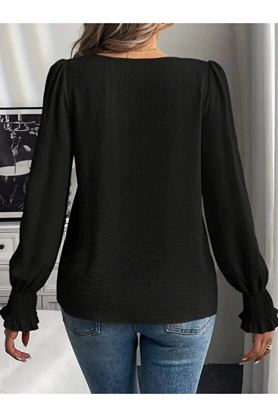 Kadın Uzun Kollu Yuvarlak Yaka Aerobin Bluz