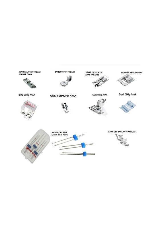 Singer Beko Zetina 8 çeşit bir ayak tutucu ve bir paket çift iğne seti