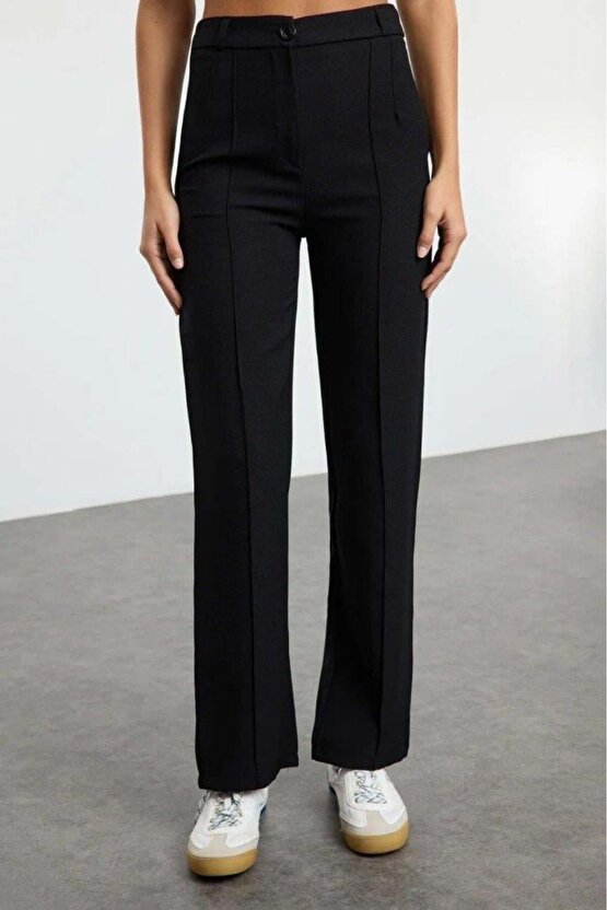 Kadın Yüksek Bel Nervurlu Ithal Krep Pantolon