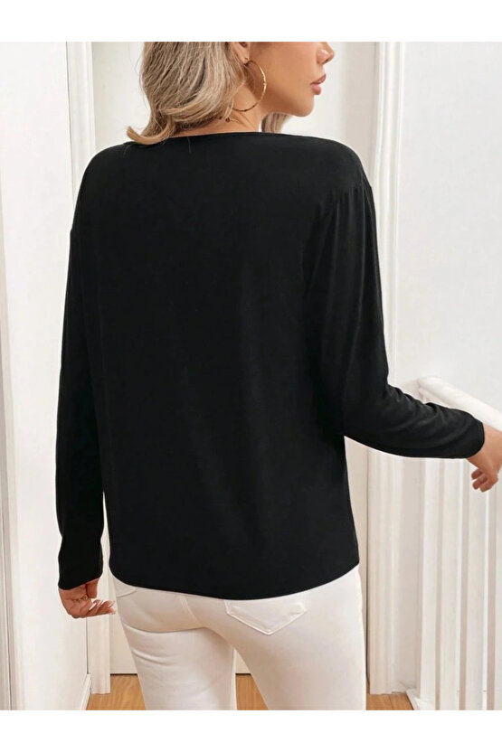 Kadın Uzun Kollu V Yakalı Viskon Iki Iplik Bluz