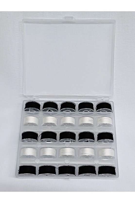 Ev Tipi Aile Dikiş Makinası 25 Siyah Beyaz İplikli Masura ve Saklama Kutusu