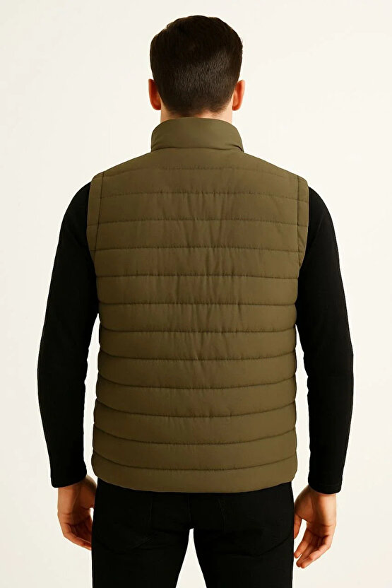 Erkek Şişme Fermuarlı Yelek Su itici Kapitone Astarlı Kumaş Cepli Hafif Kışlık Spor Rahat Kalıp - Ha