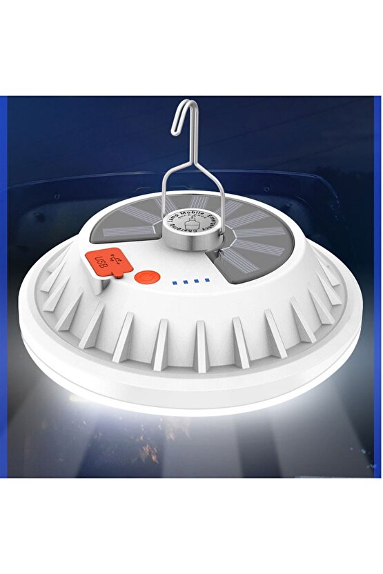 Güneş Enerjili, 80 Watt, Kumandalı, 5 Işık Modlu, 6500K, Powerbank Özellikli Fonksiyonlu Kamp Feneri