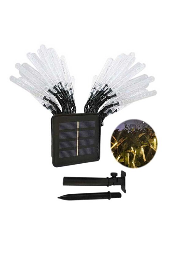 Güneş Enerjili, 20 Watt, 3200 Kelvin Gün Işığı Ledli, 5 Metre, 7 Modlu Işık Zinciri, Peyzaj Aplik