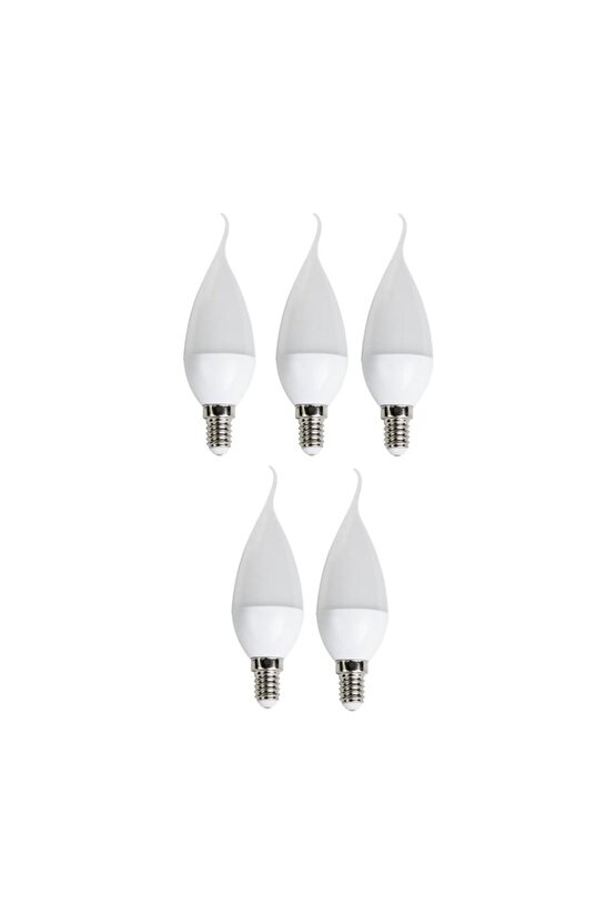 5 Adet Çok Kaliteli E14 Duy 5 Watt, 6400 Kelvin Beyaz Işık Led Ampul, Avize, Şamdan Ampulü Mum Ampul