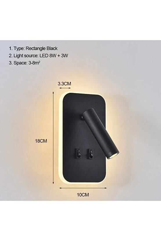 Elektrik Bağlantısı İle Çalışır Oynar Başlı, 3000 Kelvin Günışğı Ledli Duvar Aplik, Yatak Başı Aplik