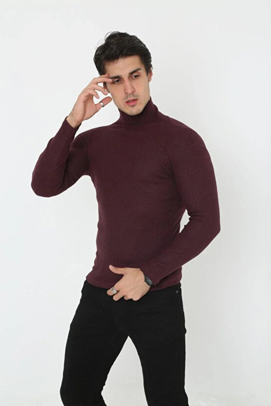 Erkek Tam Boğazlı Fitilli Likrali Koşkorse Badi - Bordo