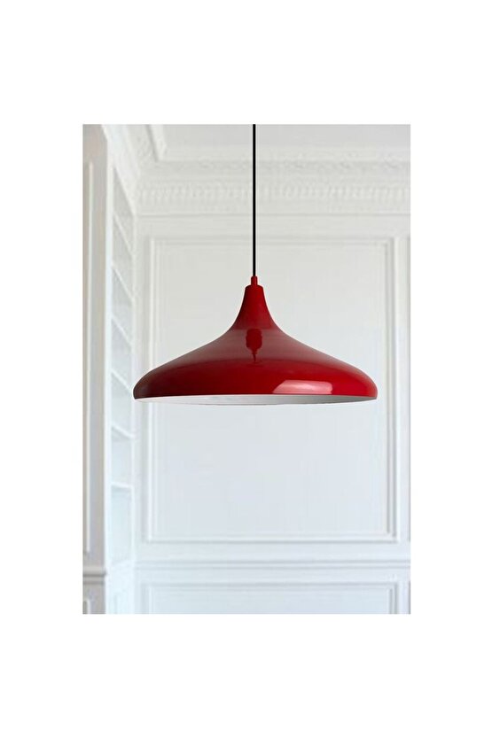 Modern Metal Sarkıt, Salon, Hol, Mutfak Avizesi, Kırmızı Renk Metal Avize, 36 Cm Çapında Metal Avize