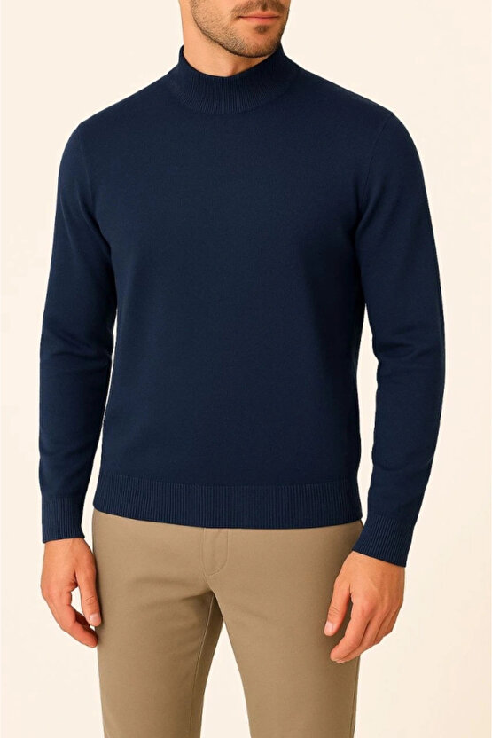 Erkek Yarım Boğaz Triko Kazak Yumuşak Dokulu Pamuklu Ince Dokuma, Uzun Kollu Rahat Regular Kalıp ac