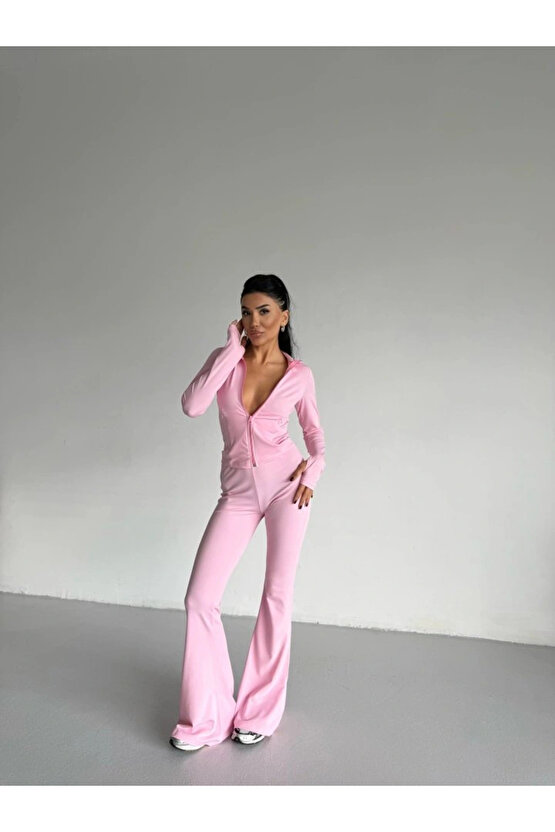 Kadın Balıkçı Yaka Cep Detaylı Ceket Ve Ispanyol Paça Spor Ikili Takım