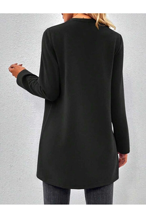 MDB Kadın Uzun Kollu önü Açık Uzun Modal Ceket