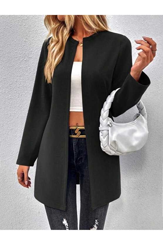 MDB Kadın Uzun Kollu önü Açık Uzun Modal Ceket