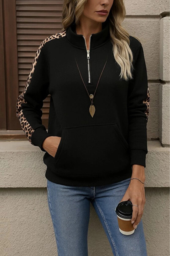 Kadın Uzun Kollu Balıkçı Yaka önden Fermuarlı Polar Bluz