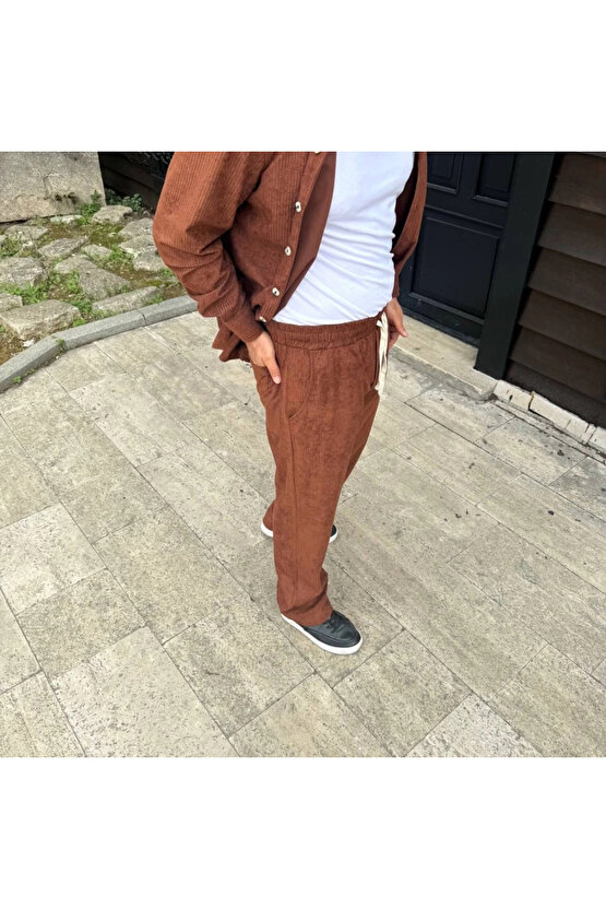 MDB Erkek Fitilli Kadife Cepli Buggy Pantolon Oversize Rahat Kalıp Kahverengi