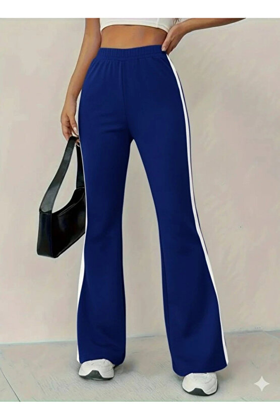 Kadın Yüksek Bel İspanyol Paçalı Yanlardan şerit Detaylı Dalgıç Tayt Pantolon