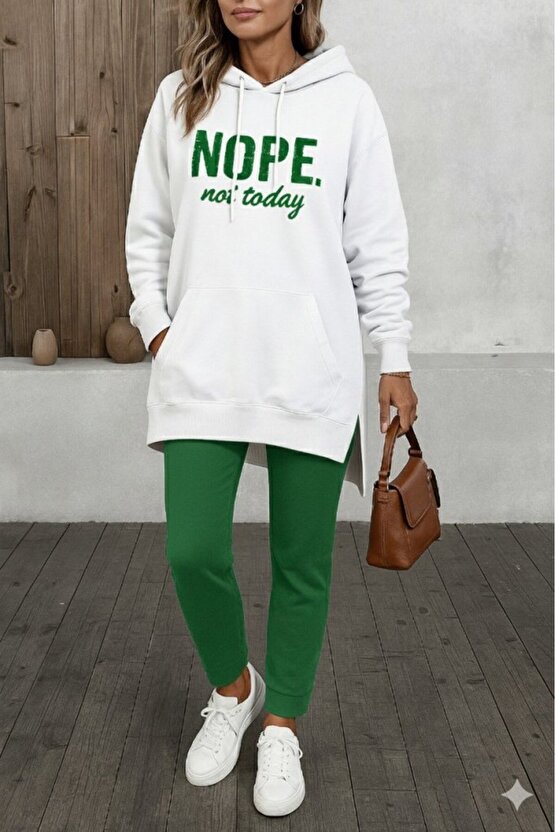 EQURİ Kadın Uzun Kollu Kapşonlu Bağcıklı Viskon Iki Iplik Sweat