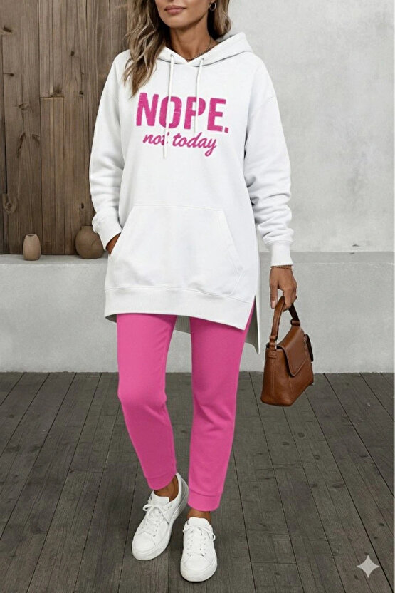 Kadın Uzun Kollu Kapşonlu Bağcıklı Viskon Iki Iplik Sweat