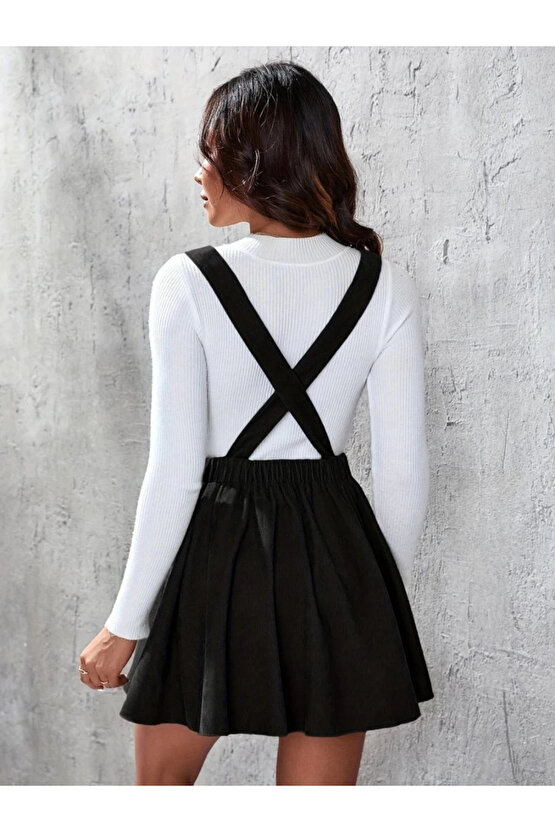 Kadın Askılı Sırttan çapraz Detaylı Kısa Kiloş Kadife Mini Elbise