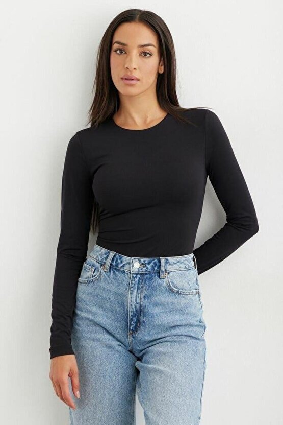 Kadın Uzun Kollu Bisiklet Yaka Süprem Bluz