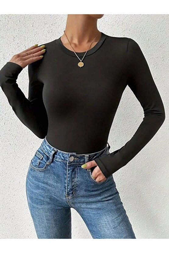Kadın Uzun Kollu Bisiklet Yaka Süprem Bluz