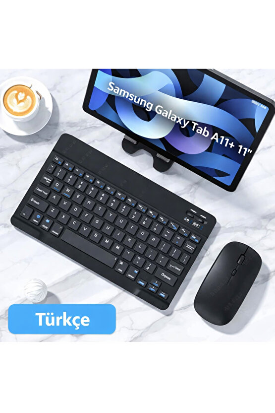 Samsung Galaxy Tab A11+ 11 Tablet için Uyumlu Slim Şarjlı Türkçe Bluetooth Klavye  Mouse Seti