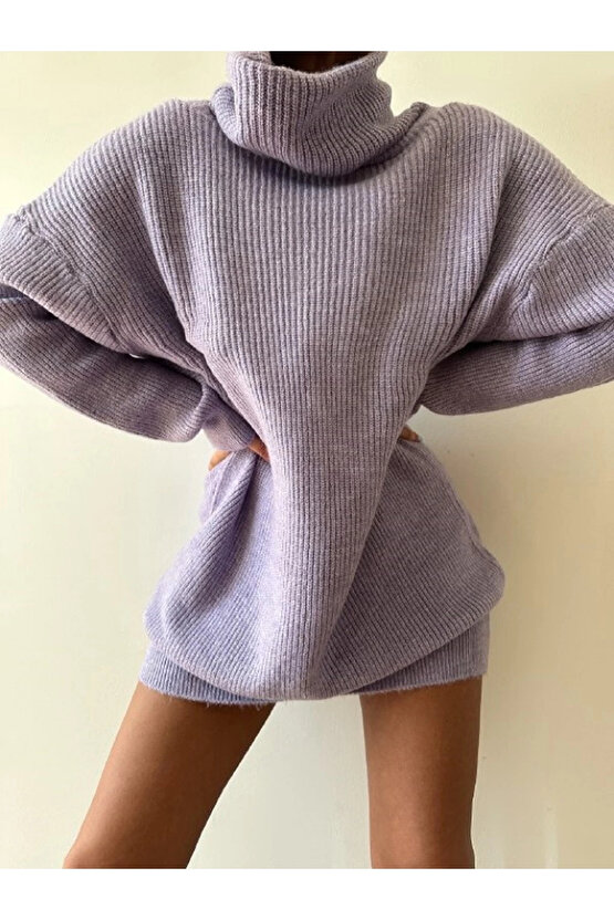 Gri Boğazlı Triko Elbise