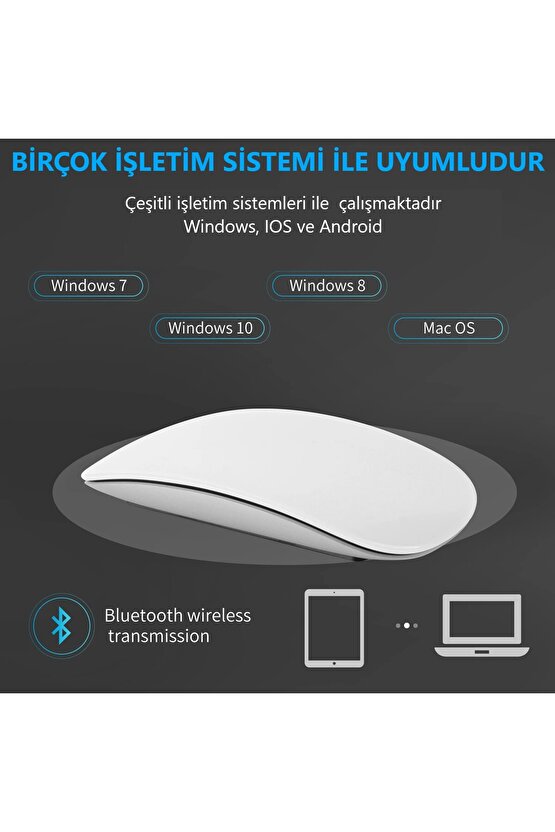 Apple Mac iPad Uyumlu Bluetooth Touch Şarjlı Magic Model Mouse Tablet Telefon Sessiz Dokunmatik Fare