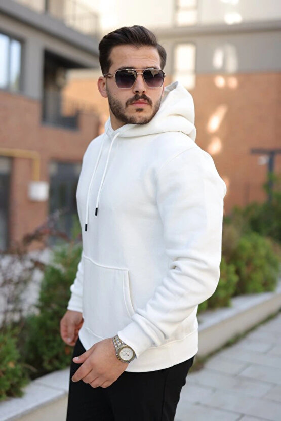 Erkek Kapüşonlu Üç İplik Şardonlu Hoodie
