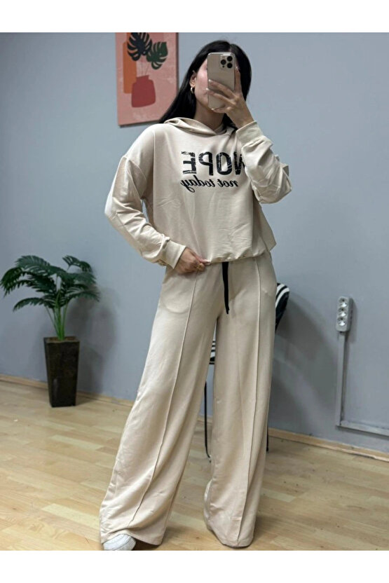 Kadın Uzun Kollu Nope Baskılı Beli Ribanalı Ikili Takım