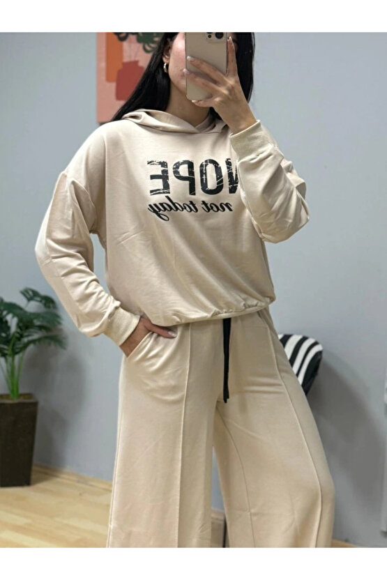 Kadın Uzun Kollu Nope Baskılı Beli Ribanalı Ikili Takım