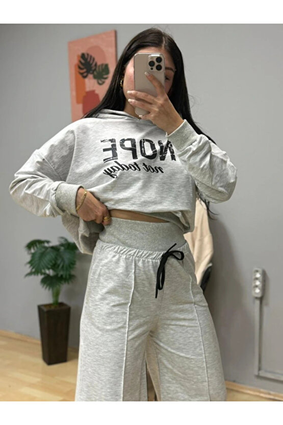 Kadın Uzun Kollu Nope Baskılı Beli Ribanalı Ikili Takım