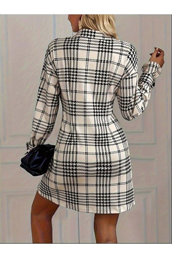 Kadın Uzun Kollu Yakalı önü Düğmeli Mini Modal Elbise