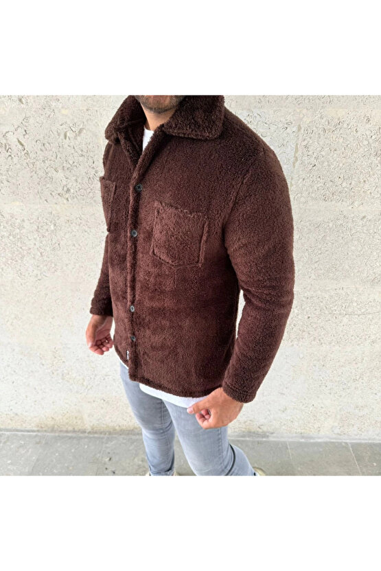 Erkek Pelüş Polar Hırka Gömlek – Yakalı, İlik Düğmeli, Göğüs Cepli, Yumuşak Dokulu Kışlık Regular Fi