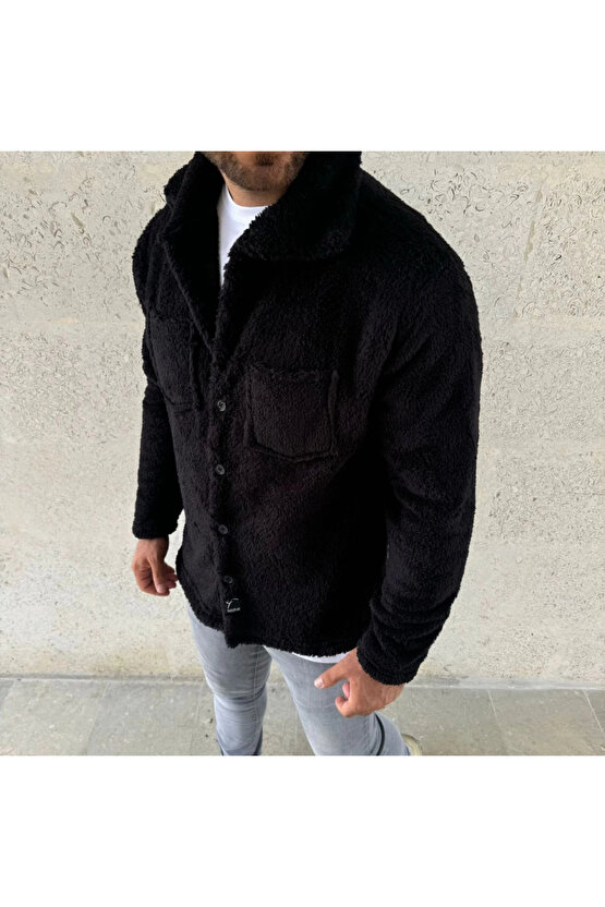 Erkek Pelüş Polar Hırka Gömlek – Yakalı, İlik Düğmeli, Göğüs Cepli, Yumuşak Dokulu Kışlık Regular Fi