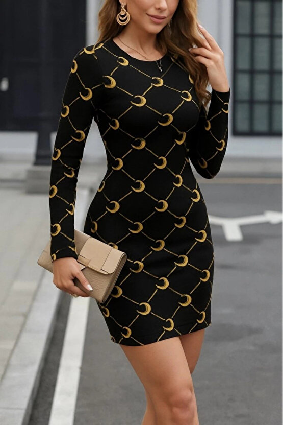 Kadın Bisiklet Yaka Uzun Kol Triko Mini Boy Elbise