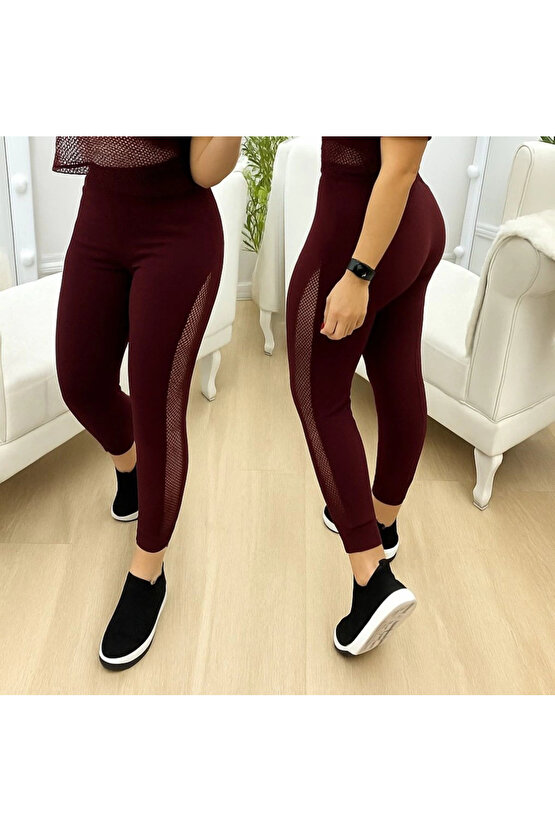 Kadın Yüksek Bel File Detaylı Dar Kesim Viskon Iki Iplik Pantolon