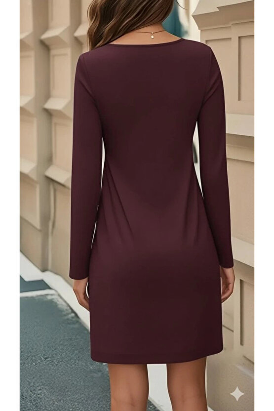 MDB Kadın Uzun Kollu Bisiklet Yaka çiçek Desenli Mini Dalgıç Elbise