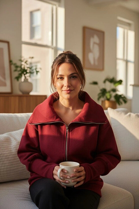 Kadın Uzun Kollu Fermuar Detay Sweat Shirt