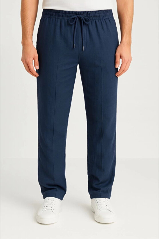 MDB Erkek Keten Pantolon – Cepli, Beli astikli Ve Bağcıklı, Nefes Alan Rahat Kalıp, Yazlık Ve Baharl