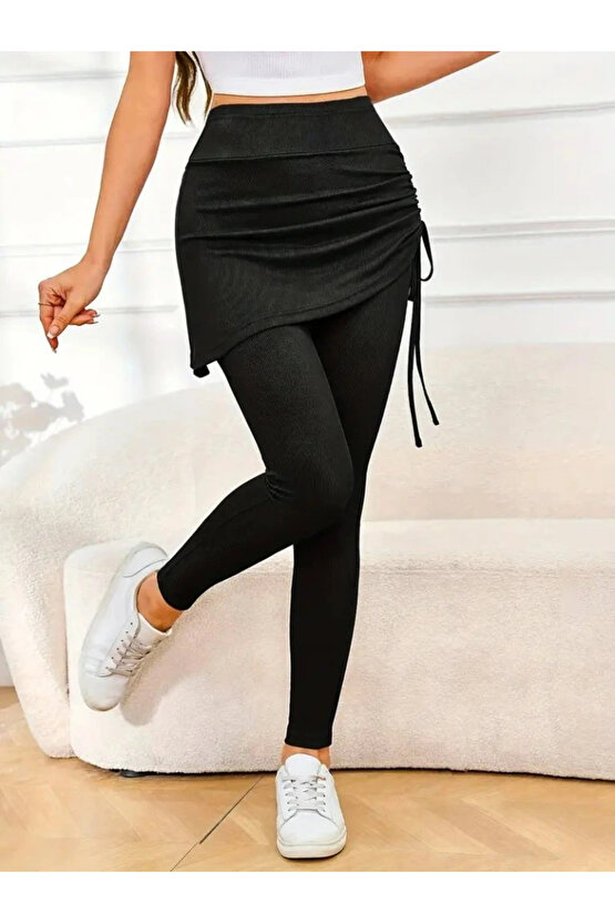 Kadın Yüksek Bel Yandan Büzgülü Alttan Uzun Kaşkorse Tayt Etek