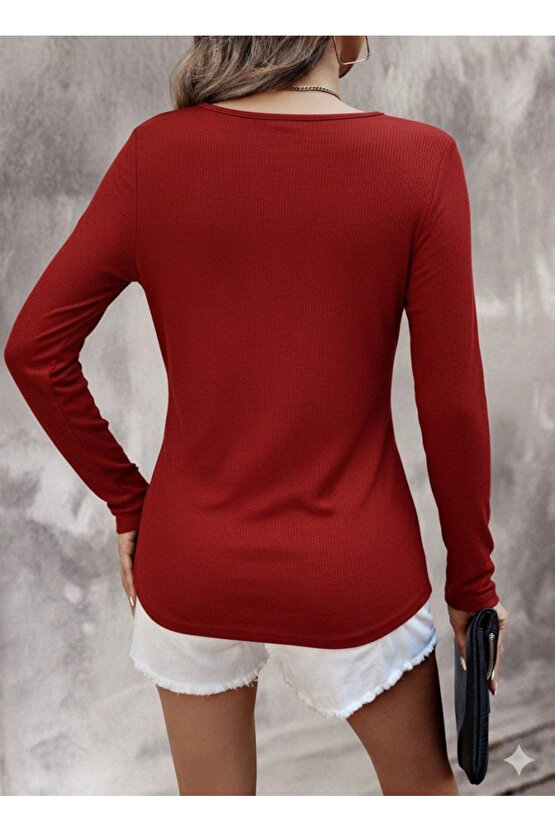 Kadın Uzun Kollu V Yakalı Kaşkorse Bluz